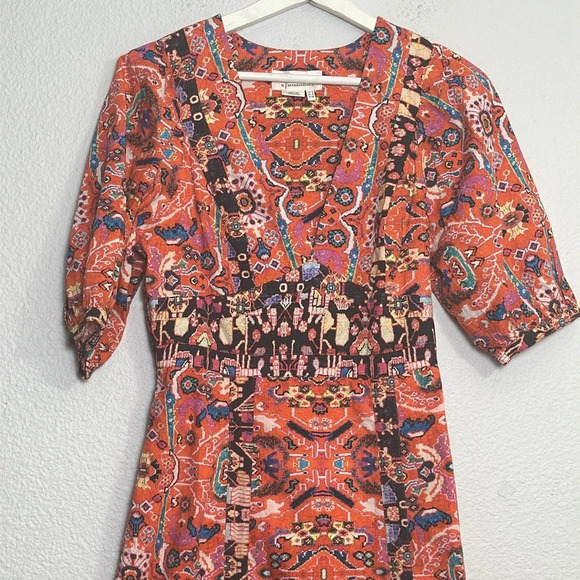 Anthropologie Floral Abstract Maxi Dress in Red Motif V Neck Boho Womens Size 2 - Picture 4 of 16